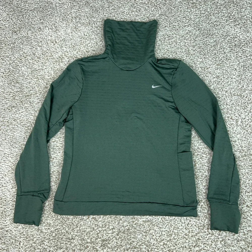 Nike Womens Pullover Medium Green Therma Fit High Neck Base Layer Running Top